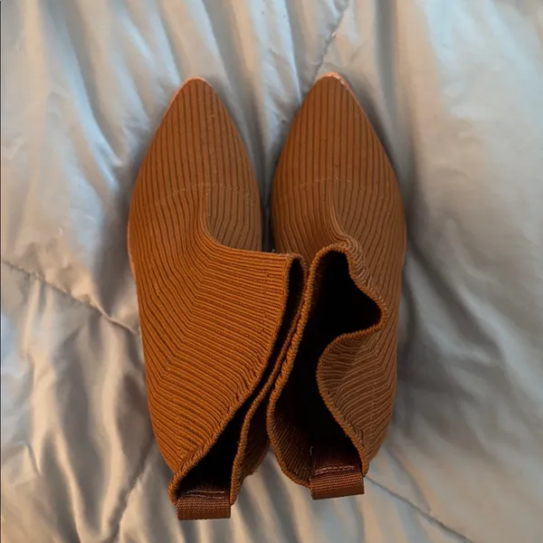 Steven cognac brown Nixie slip on 3.5” stack heeled sock Booties - Image 8