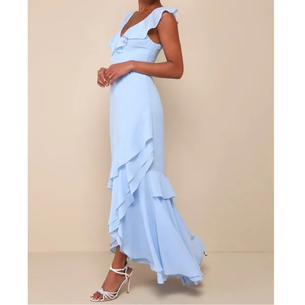 NEW Lulus Charming Event Light Blue Asymmetrical Ruffled Maxi Dress Medium - Image 4