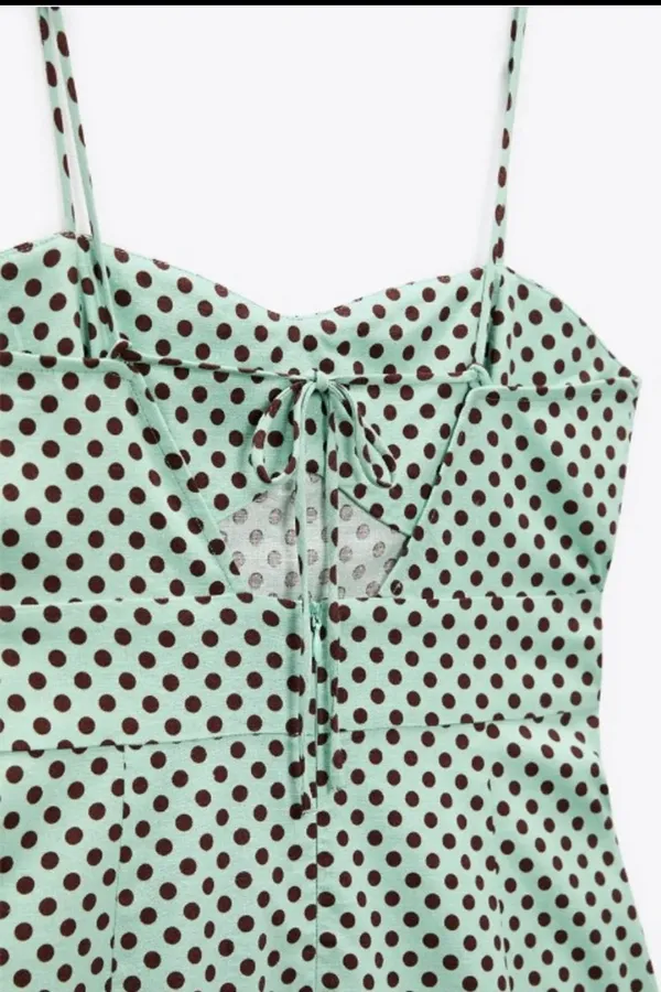 ZARA Turquoises Linen Blend Polka Dot Dress - Image 6