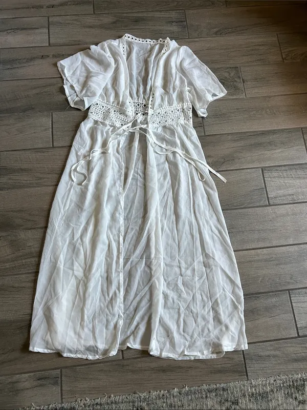 White Lace-Detail Women's Maxi cover up Dress - Image 2