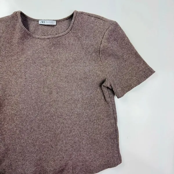 Zara‎ Brown Knit Shoulder Pads Top Size Large - Image 3