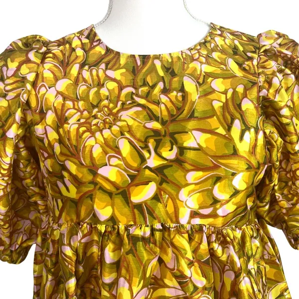 Kika Vargas Mum Floral Puff Sleeve Min Baby Doll Dress XS Vibrant Floral Print - Image 6