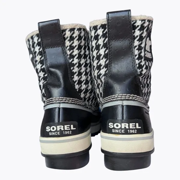 Sorel Tofino Houndstooth Waterproof Snow Boots Women 9 Black White Red Lace - Image 5