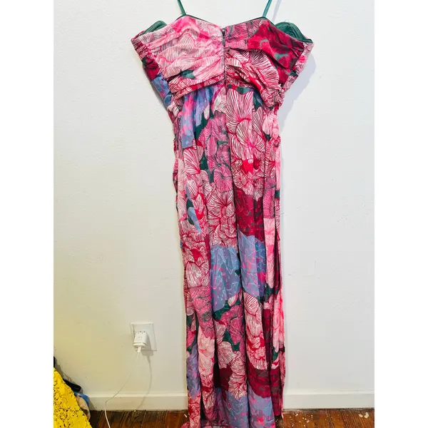 HUTCH Purple Pink Floral Drape Front Strapless Julietta Maxi Gown size 4 - Image 2