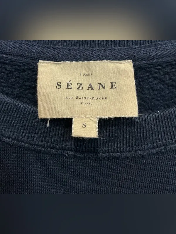 Sezane Amour Sweatshirt S Navy Gold Embroidered Organic Cotton Parisian Chic - Image 4