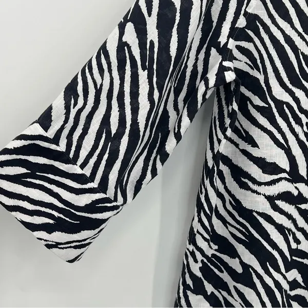 Chico’s blouse large 100% linen No-iron zebra animal print button front tunic - Image 5