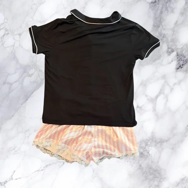 Joyspun Black Pajama Top Pink Trim Size Small‎ - Image 7