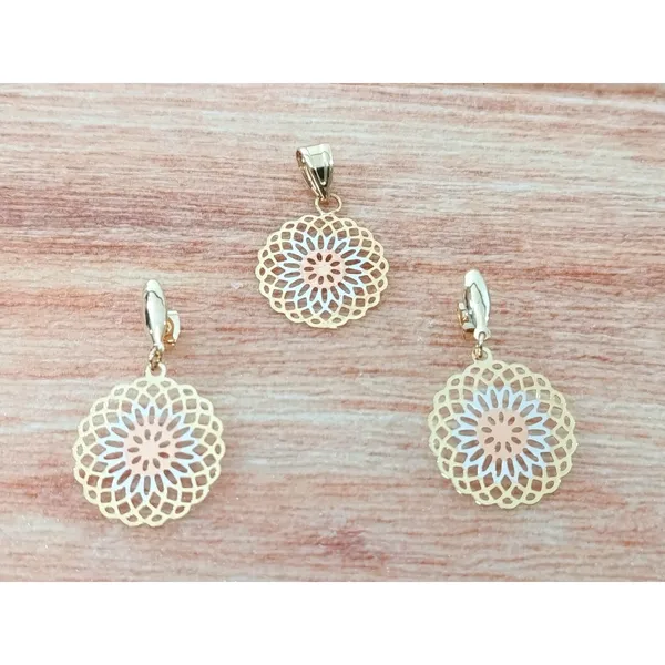 Golden Time 18K Gold Plated Tri-Color Mandala Flower of Life Earrings & Pendant - Image 6