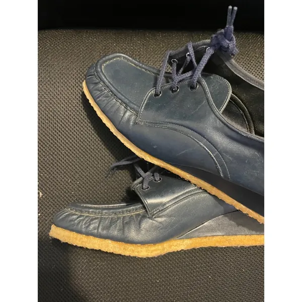 Naturalizer Wedge Oxford Vintage Navy Blue Crepe Sole Leather 8.5B Dark Academia - Image 5
