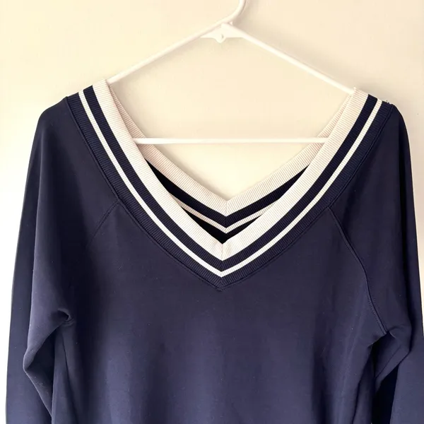 Offline by Aerie ChillUp Mini Dress Crepe Navy Blue White Ribbed Stripes Active - Image 3