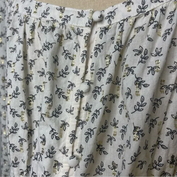 Old Navy Gold White XL Flare Lace Peasant Hippie Top Blouse Puff Sleeve Glitter - Image 10