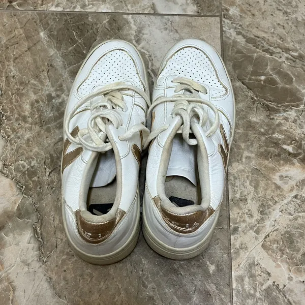Veja White and Gold Sneakers - Image 6