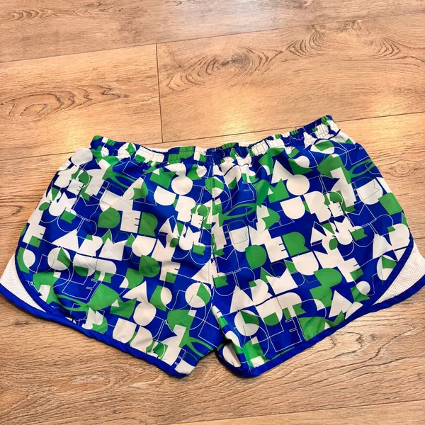 Under Armour Women's‎ Running Shorts Size Large L Blue Green White Graphic Lined - Image 2