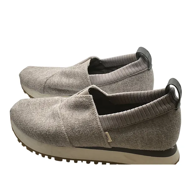 TOMS Mallow Mule Grey Felt Slip On Sneakers Womens 7.5 Ribbed Knit Collar - Image 3