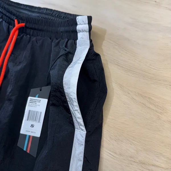 MOOLAH Womens S Black White‎ Snap Track Pants Tearaway Joggers Orange Drawstring - Image 11