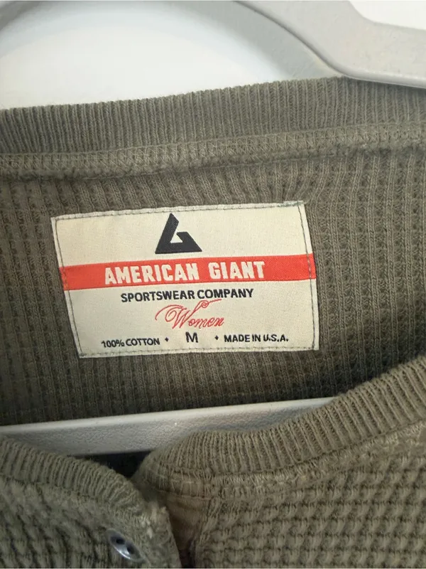 American Giant Thermal Henley Long Sleeve Shirt Olive Green Medium - Image 3