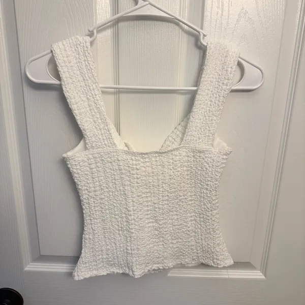 White Smocked Tie Front Tank Top - Image 2