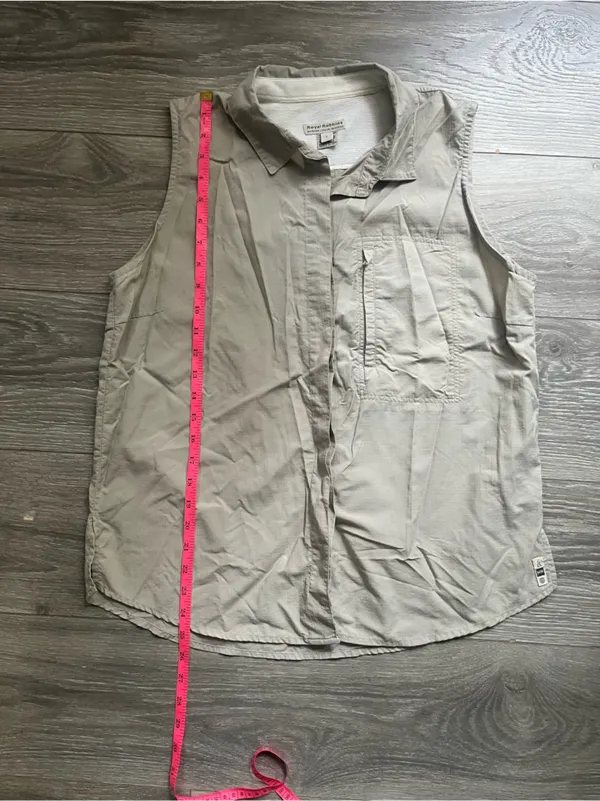 Royal Robbins Tan Cream Sleeveless Outdoor Hiking 100% Nylon Button Down Shirt L - Image 7
