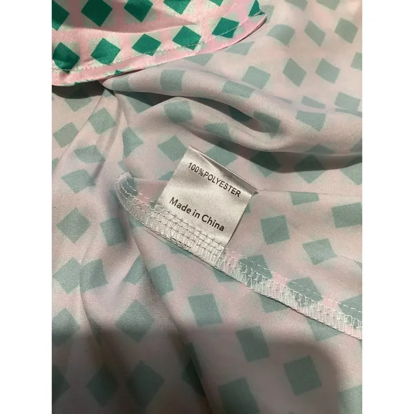 Princess Polly Pink Green Diamond Print Satin Button Down Shirt US 6 NEW - Image 5