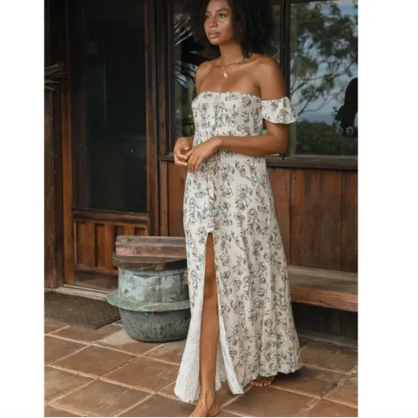 Yireh Lina maxi‎ dress in magnolia Sz M off the shoulder Sz M - Image 3
