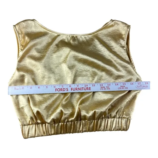 Double Zero Gold Metallic Open Back Tie Crop Top Sleeveless Blouson Lrg Holiday - Image 4