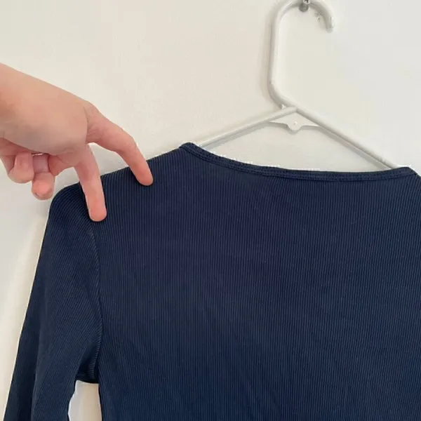 LAUREN RALPH LAUREN LRL Gacy Zip Shoulder Crew Navy Blue Long Sleeve Cotton Top - Image 13