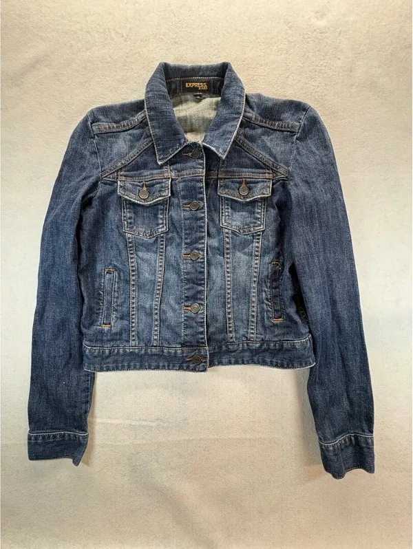 Express Jeans Women’s Medium Denim Jean Jacket Classic Trucker Stretch Blue - Image 3