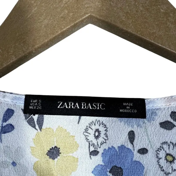 Zara Basic Floral Print Button Front Mini Dress White Blue Yellow Boho Size S - Image 6