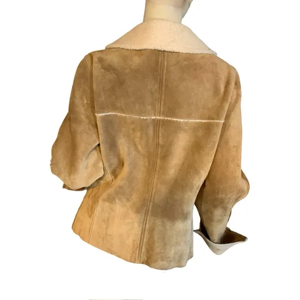 Vintage Y2k Gap Tan Suede And Cream Faux Shearling Lined Jacket (M) - Image 6