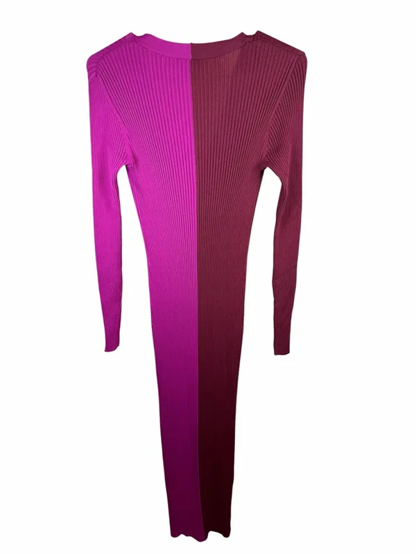 STAUD Shoko Colorblock Ribbed Knit Sweater Dress Fuchsia Bordeaux Midi Size S - Image 4