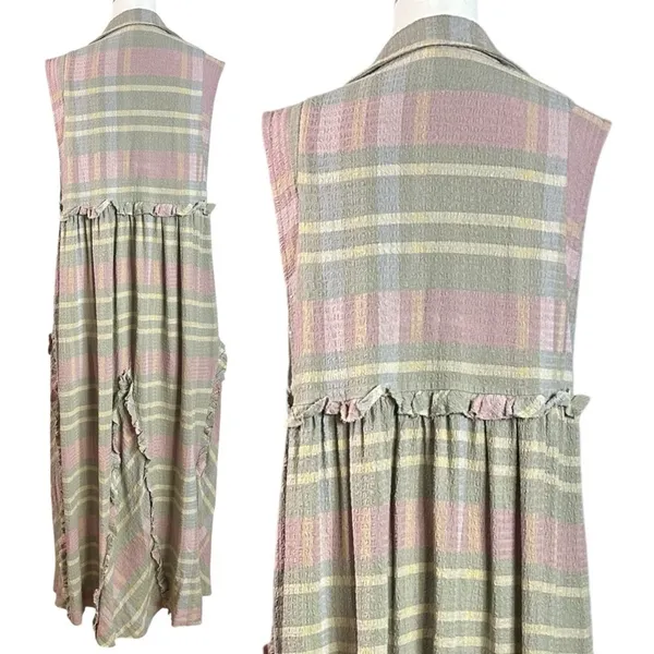 Free People Oversized Bohemian Grunge 90s Plaid Kirby Maxi Dress Size Large - Image 6