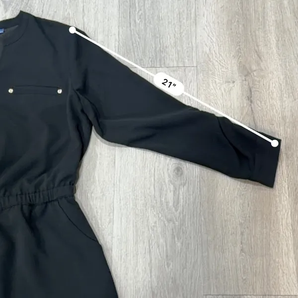 Apt. 9 Black Utility Shirt Dress Gold Zip Cinch Waist Long Sleeve Office Chic L - Image 11