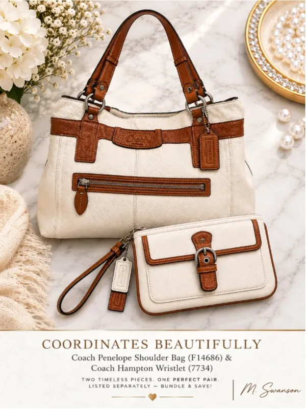 Vintage Coach Hampton 7734 Buckle Front Leather Wristlet Clutch Chalk Brown - Image 13