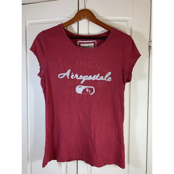 Vtg Y2K Aeropostale NYC T Shirt Womens Size‎ XL Retro Red Distressed Cap Sleeve - Image 3