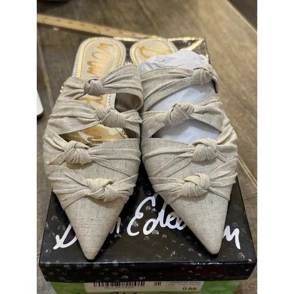 Sam Edelman Women's Shanti Mules Size 8 Medium Beige Linen - Image 4