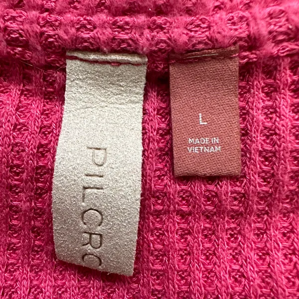 Anthropologie Pilcro Top Ruffled V-Neck Shirt Waffle Knit Raspberry Pink L - Image 9