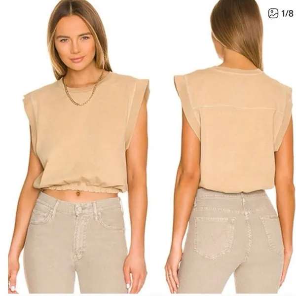 Mother The Swiper‎ Crop Top Bronze Mist Tan Size Small Elastic Band Sleeveless - Image 2