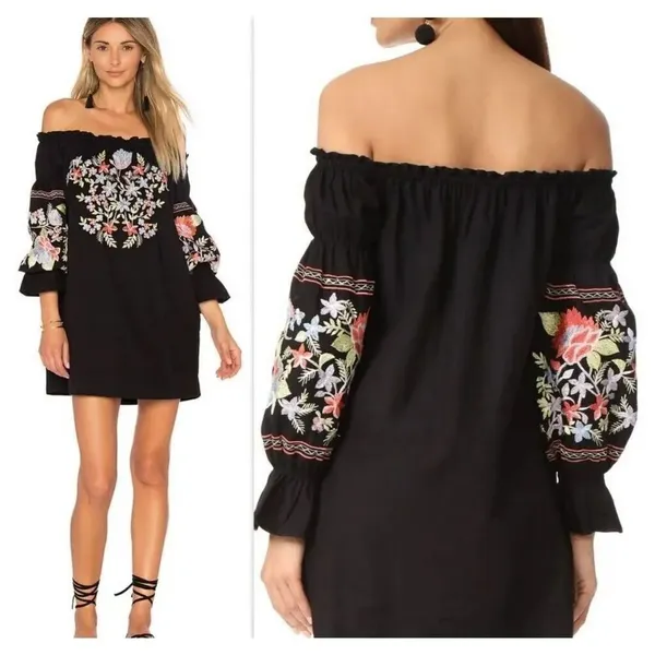 Free People Fleur De Jour embroidered off shoulder shift dress - Image 2