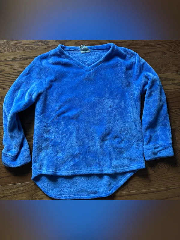 Coeur & Aleni Cozy Women’s Blue Plush V-Neck Pullover Sweatshirt Sz M - Image 2