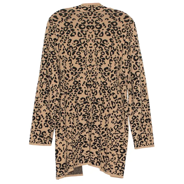 JM Collection Cardigan Sweater Leopard Animal Boho Neutral Cozy Open Brown 2X - Image 2