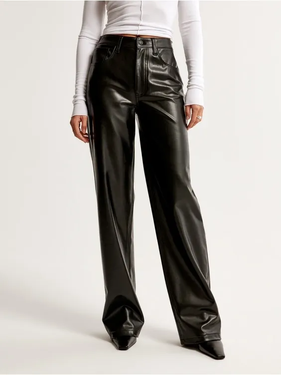 Abercrombie & Fitch Vegan Leather High Rise Loose Pant in Black Size 28 / 6 NWT - Image 2