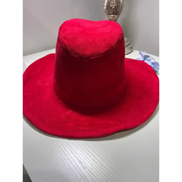 Something Special LA Red Faux Suede Wide Brim Sun Hat‎ Fedora Boho Chic - Image 4