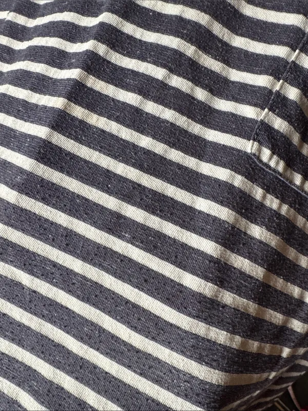 Umgee Oversized Striped Hi-Low Knit Top Medium Navy White Pocket Lagenlook - Image 9