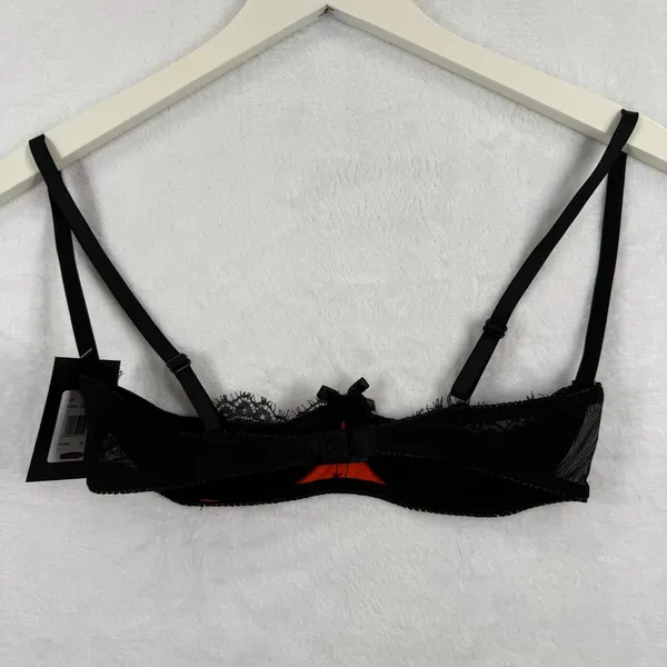 NWT Fredericks of Hollywood Lux Black Orange Lace Balconette Bra‎ Size 10 - Image 6