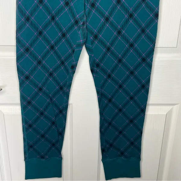 Victoria’s Secret Sz XL Long Pajama Set Teal Purple Black Argyle Plaid - Image 12