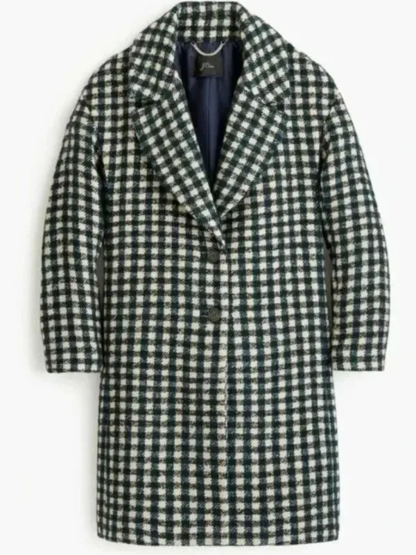NWT J.Crew Oversized Topcoat in Ivory Black Green Check Tweed Wool Coat 0 $375 - Image 3
