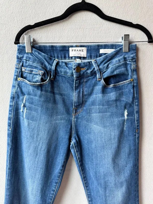 FRAME Le Crop Mini Boot Jeans 29 Cropped Bootcut Distressed Raw Hem Denim‎ - Image 3
