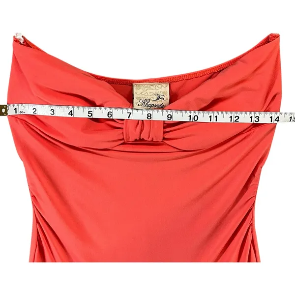 Rhapsody Y2K‎ Strapless Bow Front Mini Dress M Coral Pink Sleeveless Coquette - Image 7