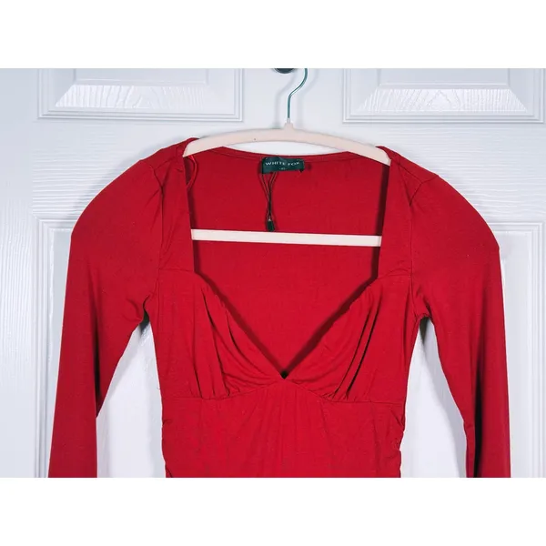 White Fox Sweetheart Ruched Long Sleeve Top Size XS Red Romantic Going Out Party - Image 5