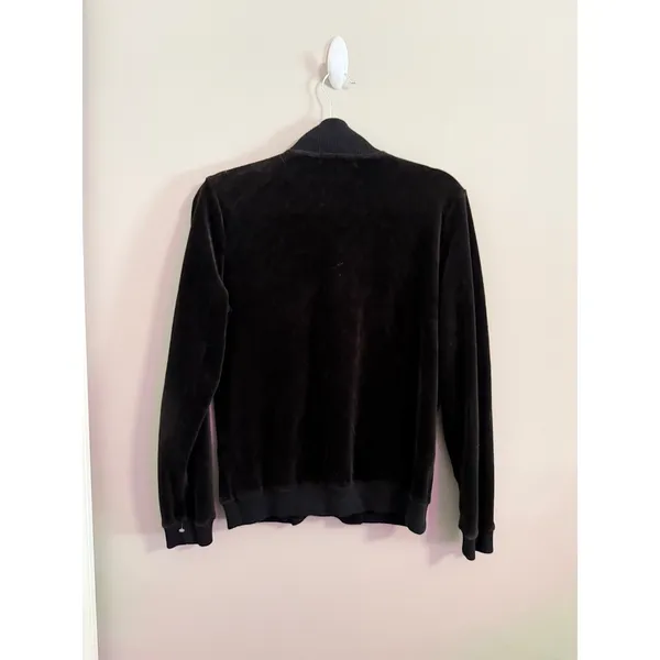 LAUREN Ralph Lauren Velour Bomber Jacket Crest Gold‎ Button Black Size M - Image 5